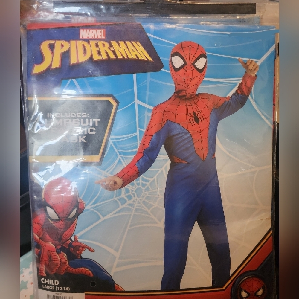 NWT Marvel Spider-Man Child Costume Halloween Cosplay Jumpsuit & Fabric Mask New